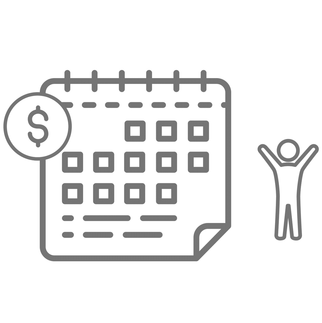 Calendar graphic with a stick figure and a dollar sign