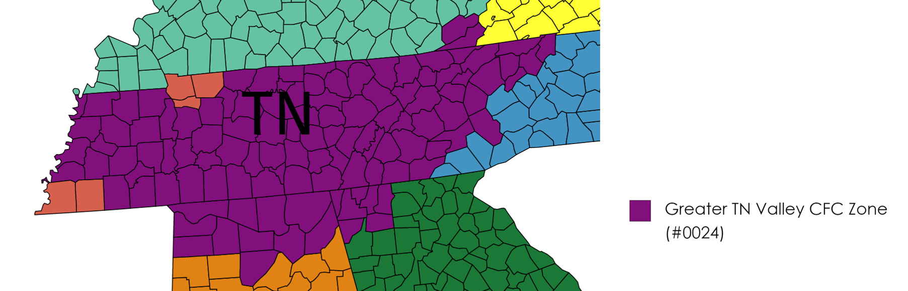 Map of Greater Tennessee Valley CFC counties