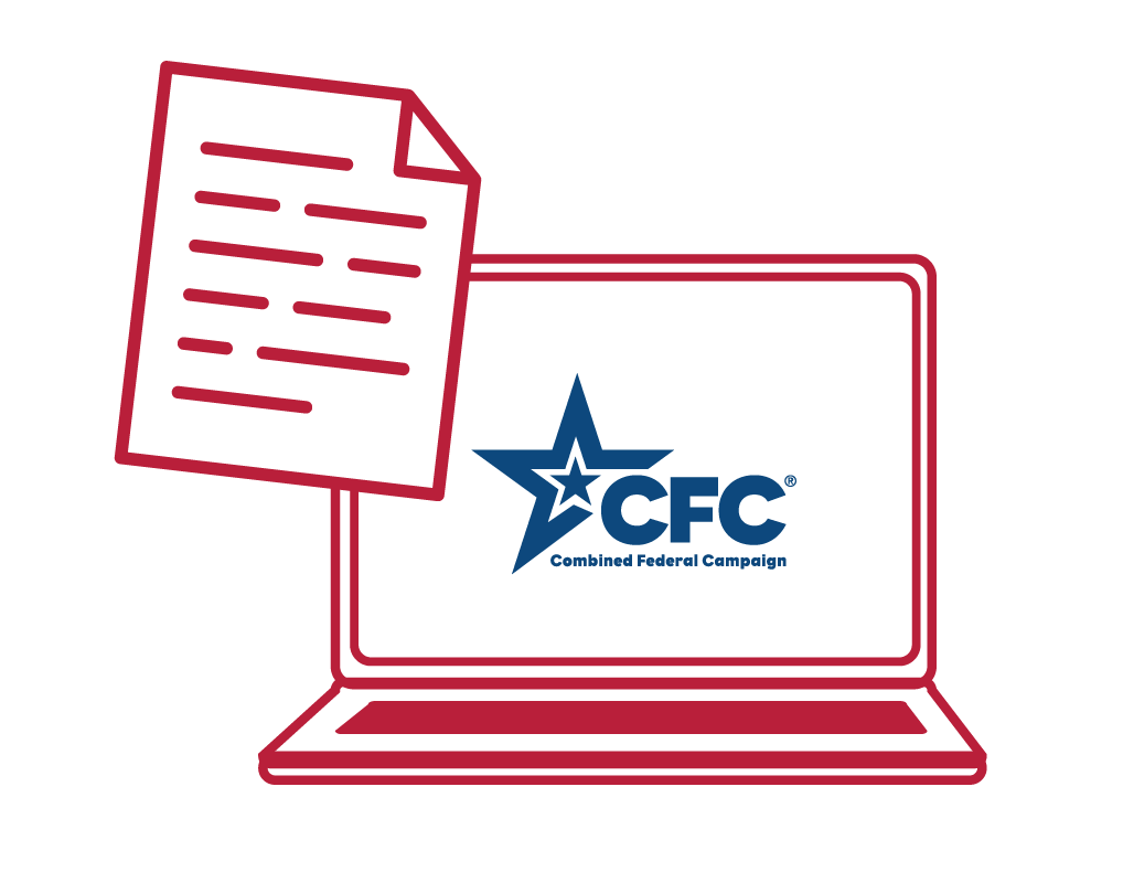 Red computer with blue CFC logo on screen