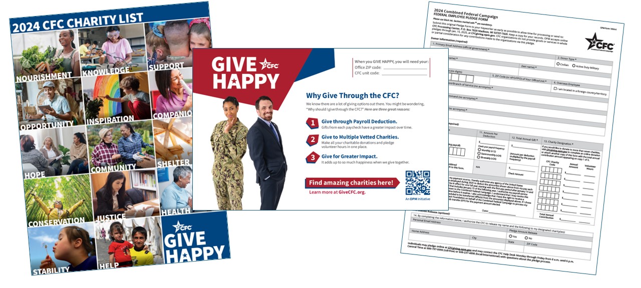 Sample of the Charity List cover, the Pledge Form cover, and the Federal Employee pledge form