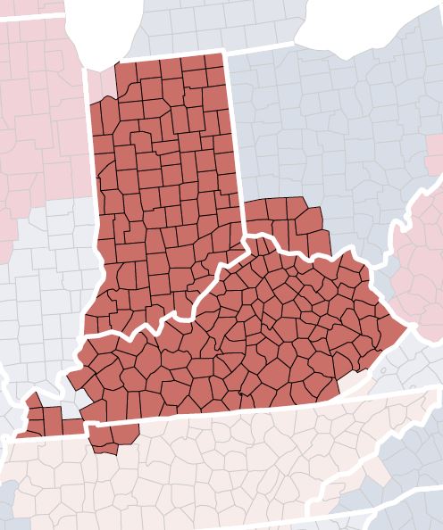 Map of Indiana, Kentucky & Southern Ohio CFC counties