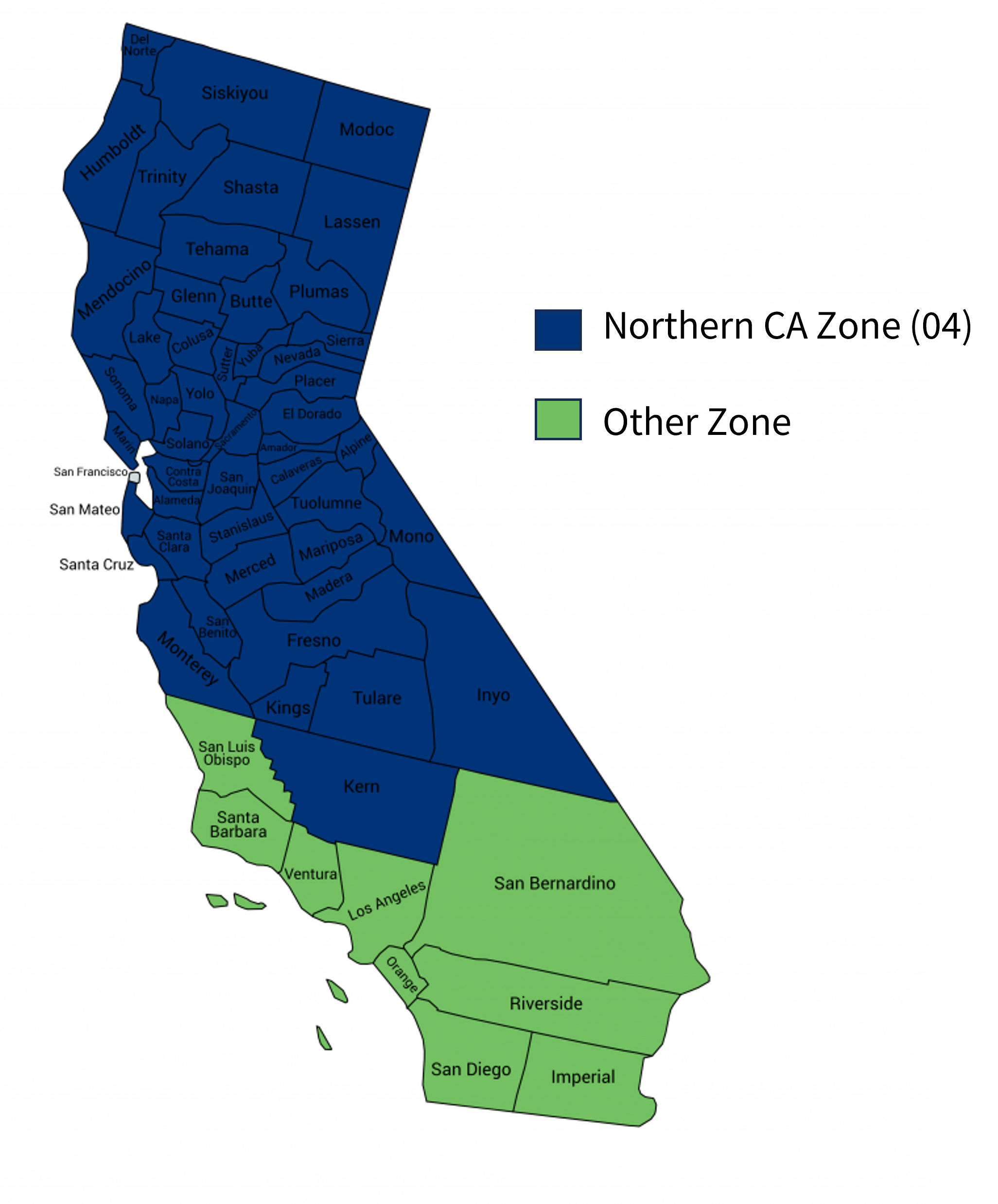 Map of Northern California CFC counties