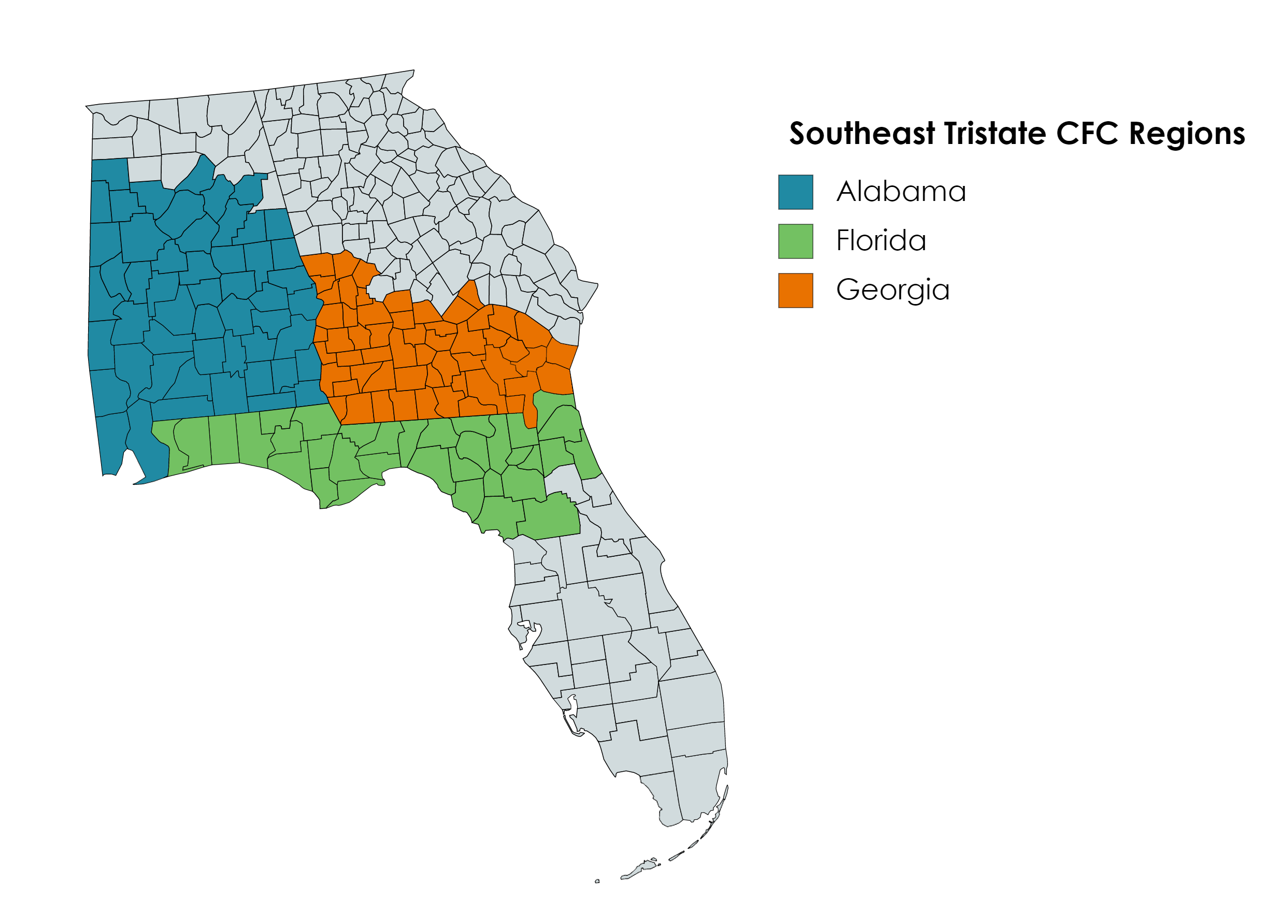 Map of the Southeast TriState CFC counties