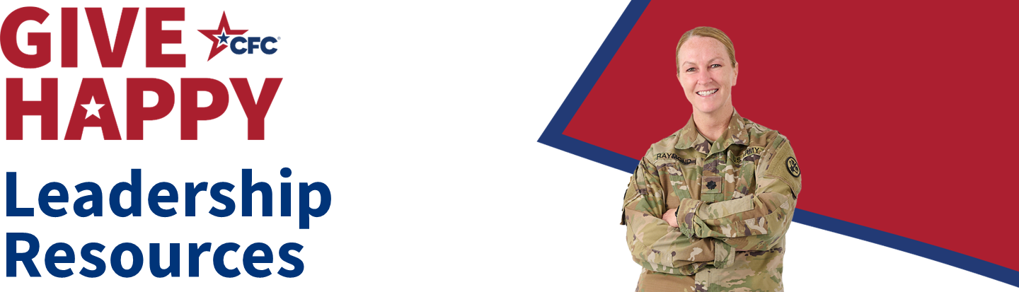 Leadership Resources banner with woman in uniform and red and blue color block